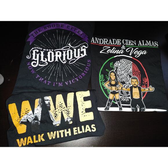 WWE Other - Lot of 3 NEW WWE T-Shirts Bobby Roode Elias Andrade Zelina Vega Men's Small